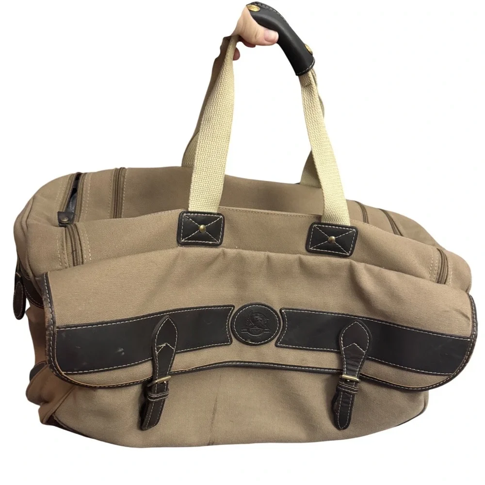 Vintage Eddie Bauer Ford Canvas Leather Weekender Duffel Travel Bag‎ Promo